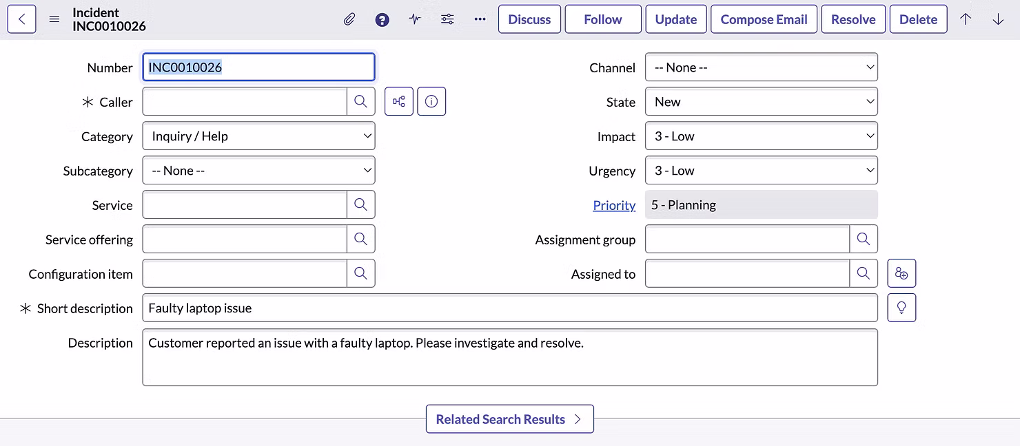 ServiceNow Incident Created